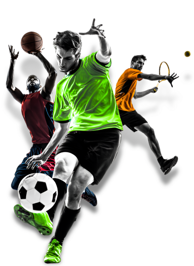 Athletes from football, basketball and tennis representing multidisciplinary sport